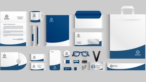 stylish business stationery items set in blue color